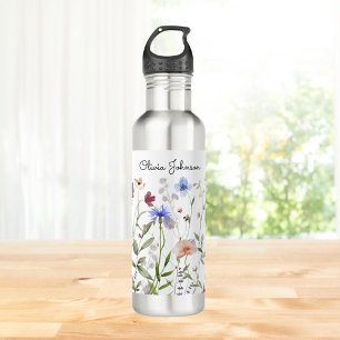 Monogrammed Watercolor Colourful Wildflower Meadow 710 Ml Water Bottle