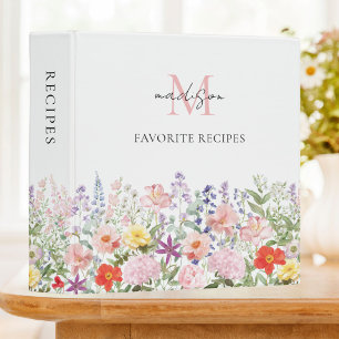 Monogrammed Watercolor Floral Recipe Cookbook Binder