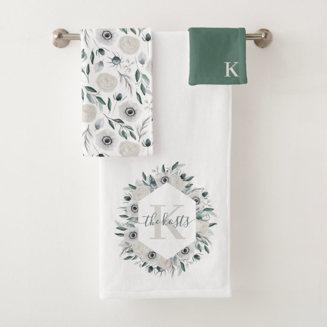 Monogrammed Watercolor Floral Towel Set (Insitu)