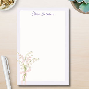 Monogrammed Watercolor Lily of The Valley Floral Post-it Notes
