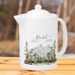 Monogrammed Watercolor Mountain and Forest<br><div class="desc">Sip in style with our Monogrammed Watercolor Mountain and Forest Teapot! Personalize it with your monogram,  and enjoy the blend of rustic charm and nature vibes. Ideal for tea lovers who appreciate a touch of personalized elegance.</div>