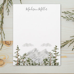 Monogrammed Watercolor Mountain and Forest Letterhead