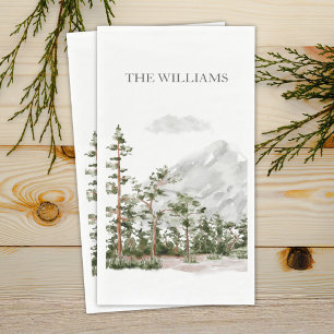 Monogrammed Watercolor Mountain and Forest Napkin