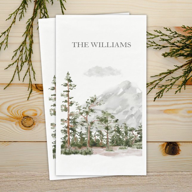 Monogrammed Watercolor Mountain and Forest Napkin (Creator Uploaded)