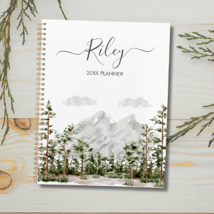 Monogrammed Watercolor Mountain and Forest  Planner