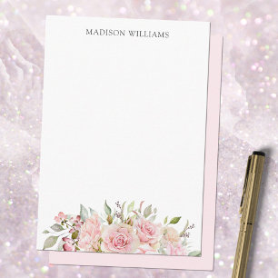 Monogrammed Watercolor Pastel Pink Rose Floral Card