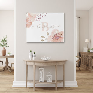 Monogrammed Watercolor Peach Floral Acrylic Art