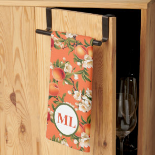 Monogrammed Watercolor Peach Kitchen Towels