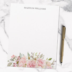 Monogrammed Watercolor Pink Rose Floral Letterhead