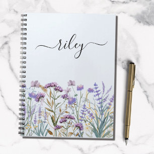 Monogrammed Watercolor Purple Wildflower Garden Notebook