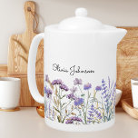 Monogrammed Watercolor Purple Wildflower Meadow<br><div class="desc">Bring a touch of natural beauty into your space with our Monogrammed Watercolor Purple Wildflower Meadow teapot. You can add your name to it. Suitable as gift for nature and flower lovers.</div>