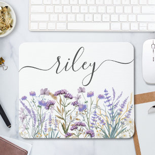 Monogrammed Watercolor Purple Wildflower Meadow Mouse Pad