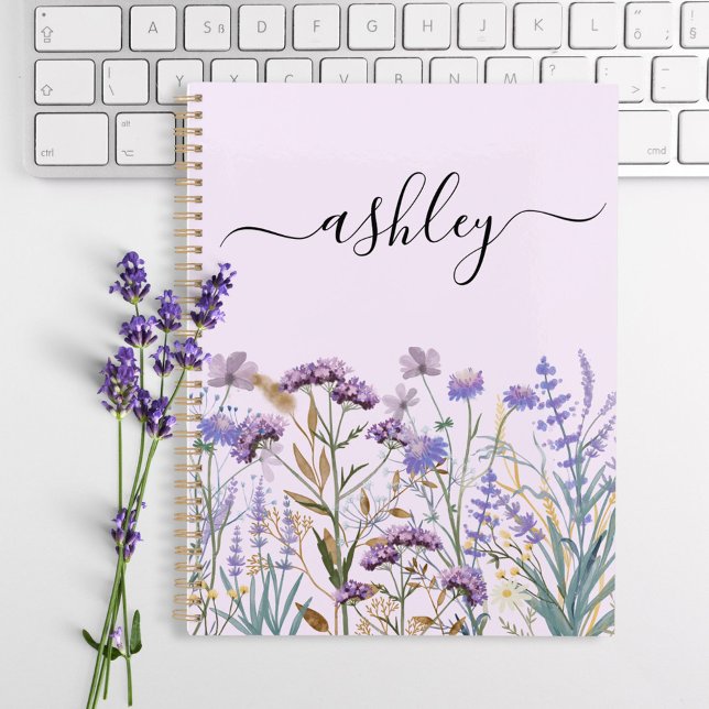 Monogrammed Watercolor Purple Wildflower Meadow Planner (In situ)