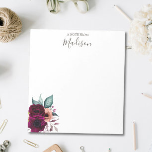 Monogrammed Watercolor Vintage Boho Purple Flowers Notepad