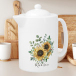 Monogrammed Watercolor Vintage Rustic Sunflower<br><div class="desc">Add vintage charm to your drinkware with our Monogrammed Watercolor Vintage Rustic Sunflower teapot! Personalize it for a unique touch.</div>