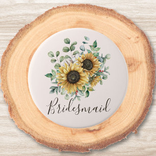 Monogrammed Watercolor Vintage Rustic Sunflower 3 Inch Round Button