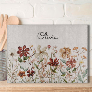 Monogrammed Watercolor Vintage Wildflower Floral Cutting Board
