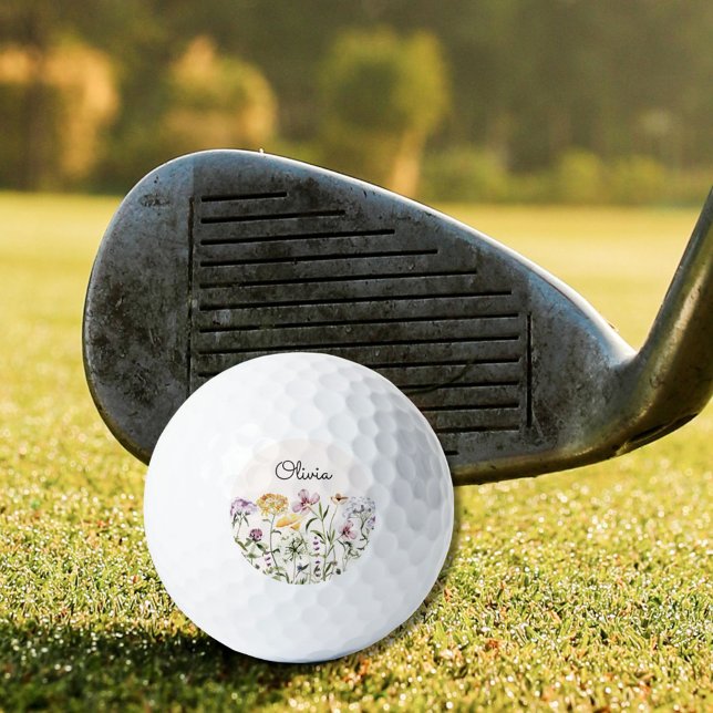 Monogrammed Watercolor Wildflower Garden Golf Balls (In situ)