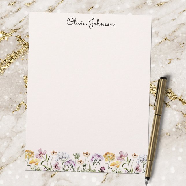 Monogrammed Watercolor Wildflower Garden Letterhead (In situ)