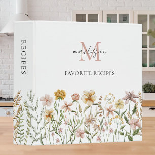 Monogrammed Watercolor Wildflower Recipe Cookbook Binder