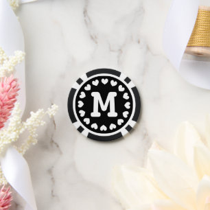 Monogrammed wedding favour poker chip   Black whit