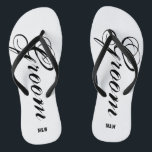 Monogrammed wedding flip flops for bride and groom<br><div class="desc">Rustic monogrammed wedding flip flops for groom and bride or guests. Custom strap colour for him and her / men and women. Customizable background colour and personalizable with name initials or monogram. Modern black and white his and hers wedge sandals with stylish script calligraphy typography. Cute party favour for beach...</div>