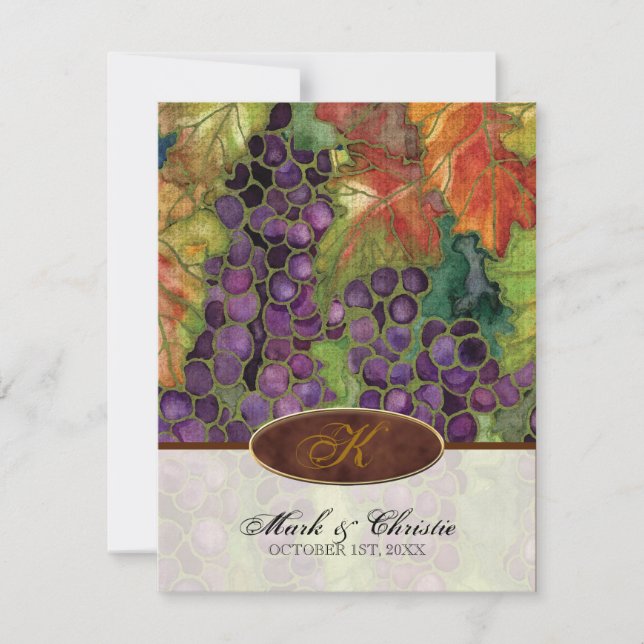 Monogrammed Wedding Invitation Autumn Grape Leaf (Front)
