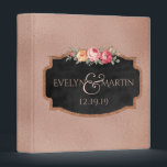 Monogrammed Wedding | Rose Gold Foil Chalkboard Binder<br><div class="desc">Trendy, faux rose gold foil and chalkboard wedding binder- Faux chalkboard with rose gold glitter edges and vintage style pink rose bouquet at the top. Popular rose gold foil look background. Bride and groom monogrammed names in elegant rose gold lettering with a large ampersand sign. Custom wedding date underneath in...</div>