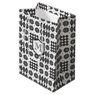 Monogrammed Welsh Tapestry Pattern Black on White Medium Gift Bag