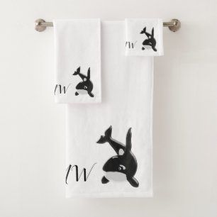 Monogrammed Whale Design Bath Towel Set