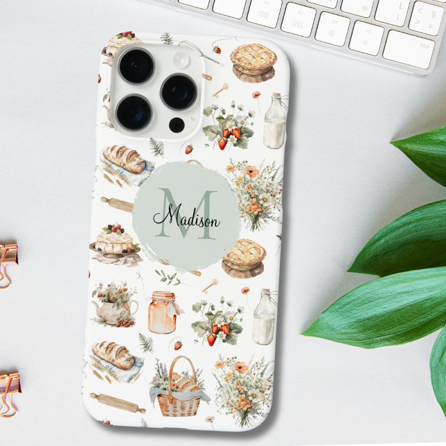 Monogrammed Whimsical Floral Strawberry Country Case-Mate iPhone Case (In situ)