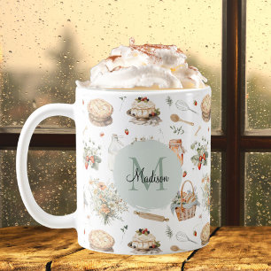 Monogrammed Whimsical Floral Strawberry Country Coffee Mug