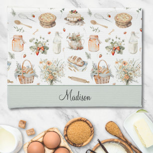 Monogrammed Whimsical Floral Strawberry Country Kitchen Towel
