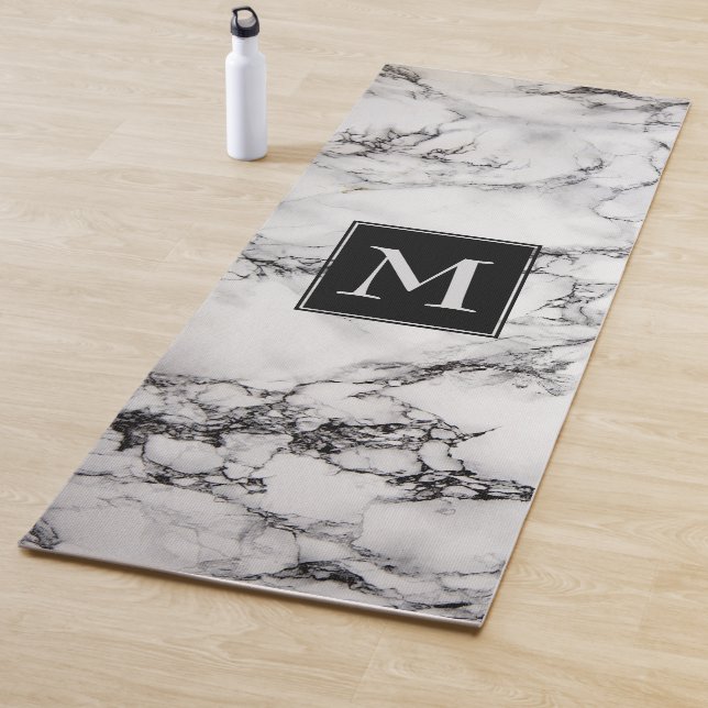 Monogrammed White And Black Marble Yoga Mat (In Situ)
