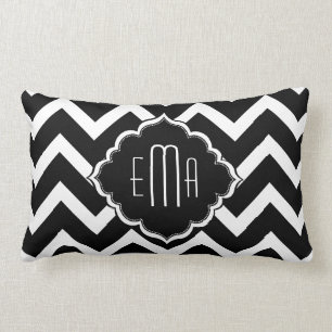 Monogrammed White And Black Zigzag Chevron Lumbar Pillow