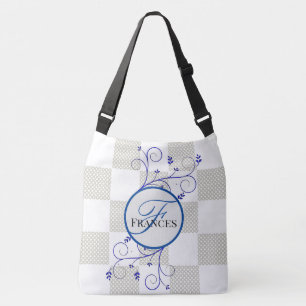 Monogrammed White And Blue Personalized Tote Bag