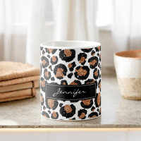 Monogrammed White and Gold Foil Cheetah Pattern