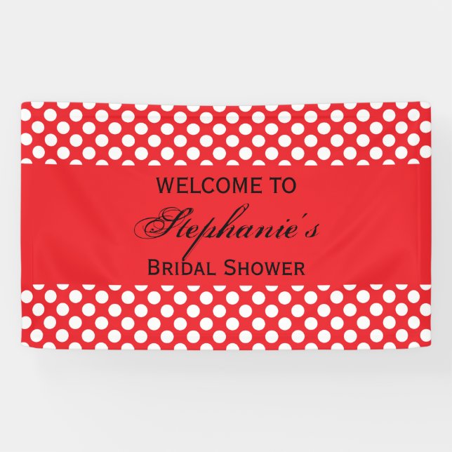Monogrammed White and Red Polka Dot Bridal Shower Banner (Horizontal)