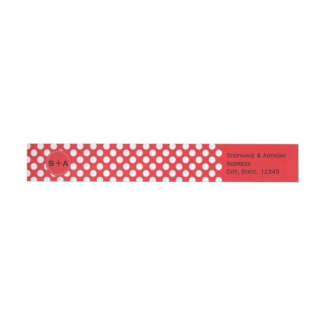 Monogrammed White and Red Polka Dot Wedding Wrap Around Label (Individual)