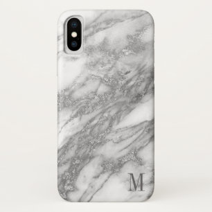 Monogrammed White And Silver Grey Marble Case-Mate iPhone Case