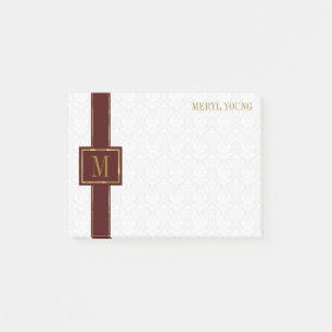 Monogrammed White Damask Post-it Notes