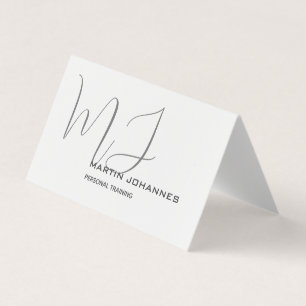Monogrammed White Grey Personal Trainer Modern Business Card