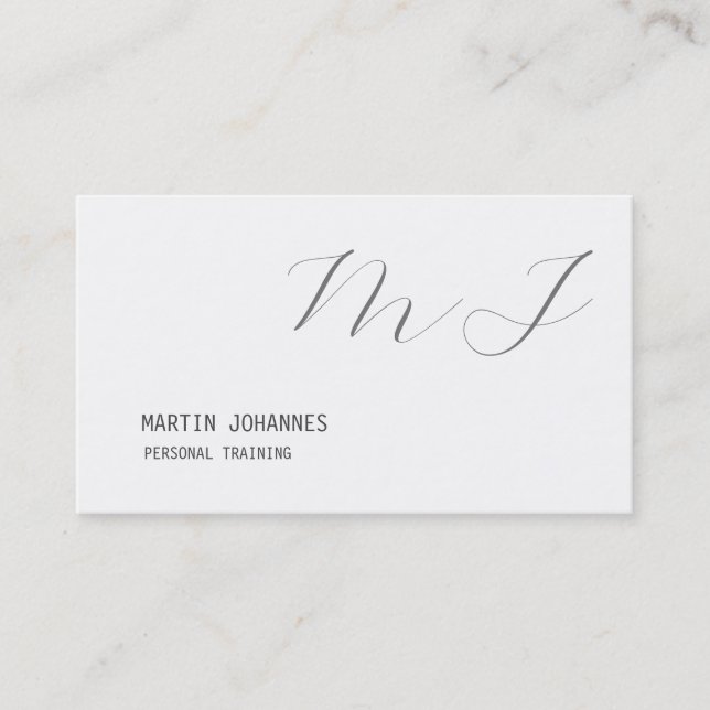 Monogrammed White Grey Personal Trainer Modern Business Card (Front)