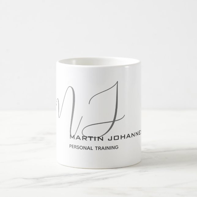 Monogrammed White Grey Personal Trainer Modern Coffee Mug (Center)