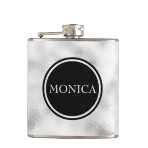 Monogrammed White Ground Glass Hip Flask