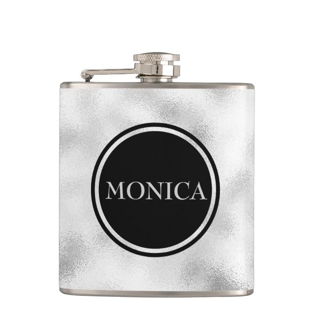 Monogrammed White Ground Glass Hip Flask (Front)