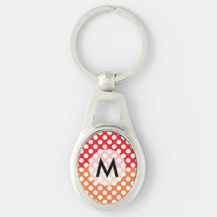 Monogrammed White, Red and Orange Polka Dot Keychain