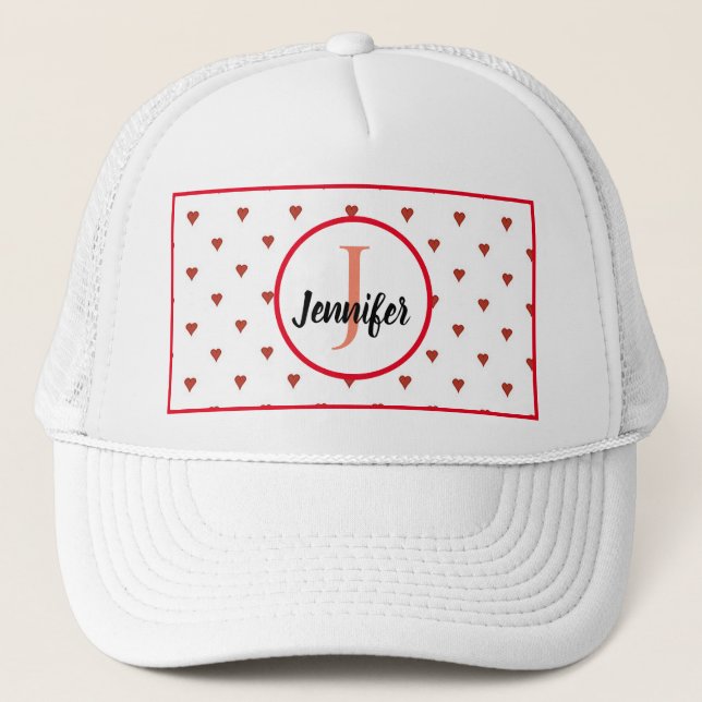 Monogrammed White/Red Personalized Valentines Hat  (Front)