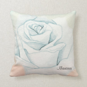Monogrammed White Rose Throw Pillow