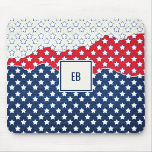 Monogrammed White Stars Mouse Pad